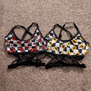 Floral Print Crop Tops - Red and Yellow